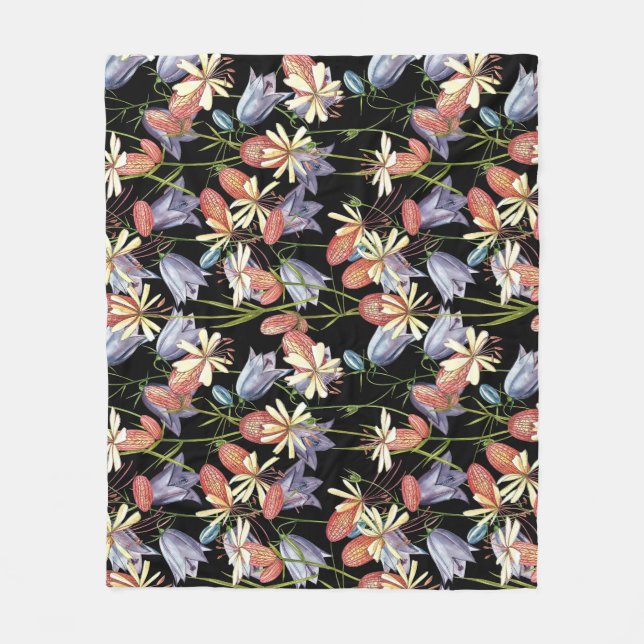 Bladder Campion Bells: Watercolor Floral Fleece Blanket (Front)