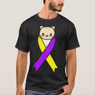 Bladder Cancer Awareness Kawaii Cat Tricolor Ribbo T-Shirt