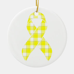 Bladder Cancer Awareness Plaid Yellow Ribbon Ceramic Ornament