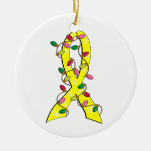 Bladder Cancer Christmas Lights Ribbon Ceramic Ornament