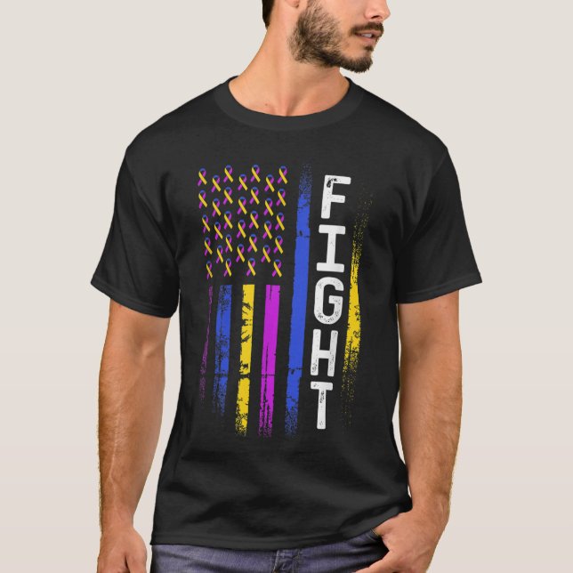 Bladder Cancer Flag Purple Yellow Blue Ribbon Awar T-Shirt (Front)