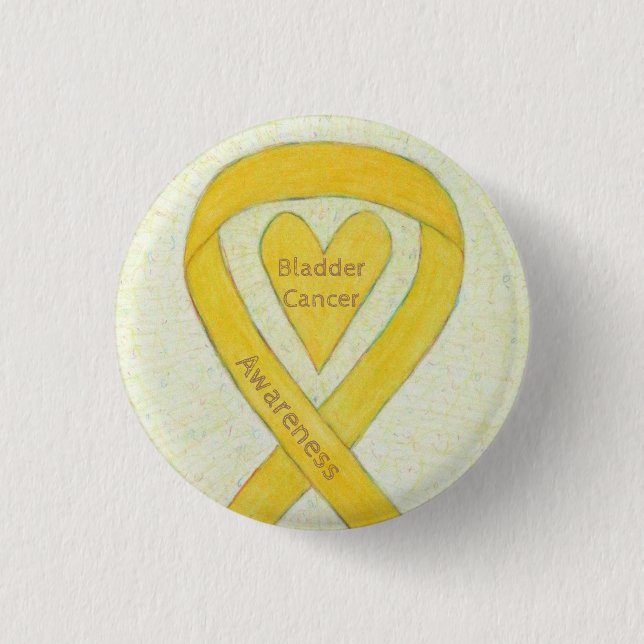Bladder Cancer Heart Yellow Awareness Ribbon Pins (Front)