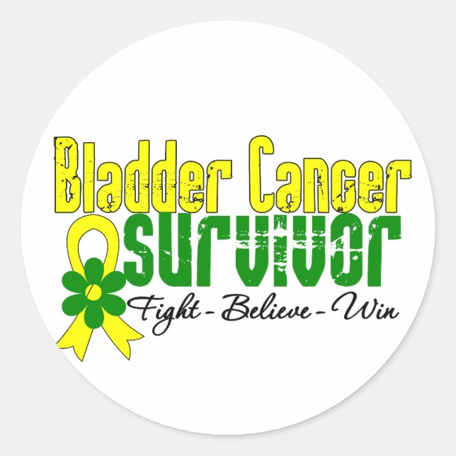 Bladder Cancer Survivor Flower Ribbon Classic Round Sticker (Front)