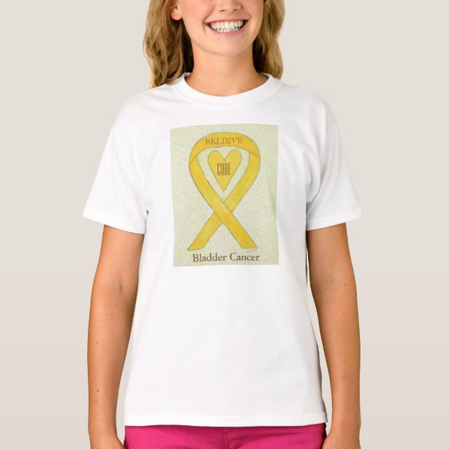 Bladder Cancer Yellow Awareness Ribbon Heart Shirt (Front)