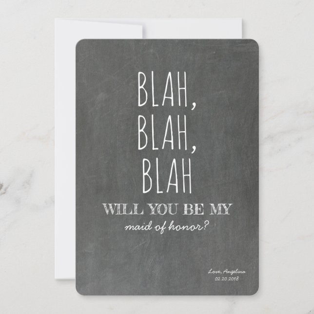 Blah Blah Funny Bridesmaid Proposal Invitation (Front)