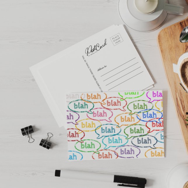 Blah Blah Funny Colourful Cute Say Hello Custom Postcard (Creator Uploaded)