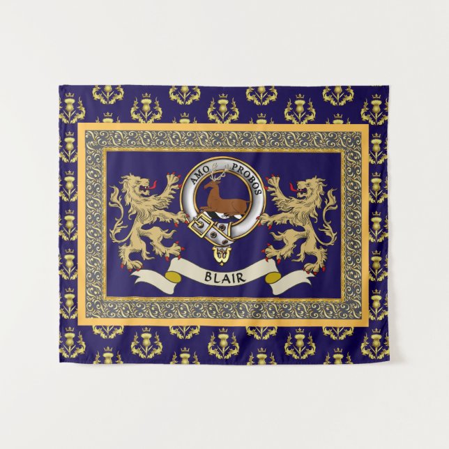 Blair Clan Badge Personalized Blue Tapestry (Front (Horizontal))