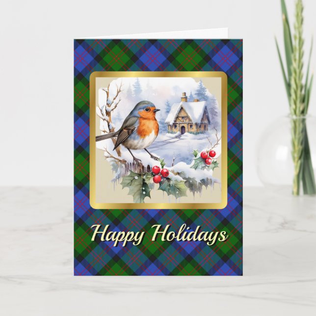Blair Crest & Tartan w/Robin Personalized  Card (Front)