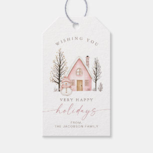 BLAIR Cute Pink House Snowman Happy  Holidays Gift Tags