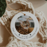 BLAIR Modern 1st Christmas Cat or Pet Photo Ceramic Ornament<br><div class="desc">This Christmas ornament features cute paw prints, a round photo slot on the front and back with the saying, "first Christmas in my forever home". Easily change the name and add a photo of your furry friend for a personal touch. This ornament is the perfect gift for any pet lover...</div>