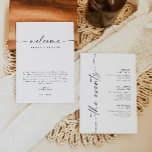 BLAIR Modern Boho Wedding Weekend Welcome Schedule Invitation<br><div class="desc">This wedding welcome letter and schedule features a bohemian handwritten script font and modern minimalist design. The simple black and white colour combination makes it the perfect addition to any event. Easily edit *most* wording on this timeline.</div>