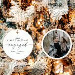 BLAIR Modern Minimal 1st Christmas Engaged Holiday Ceramic Ornament<br><div class="desc">This Christmas ornament features an elegant handwritten script font and modern minimalist design with a photo backside. Easily change the name and date and customize by adding your own photo for a personal touch.</div>