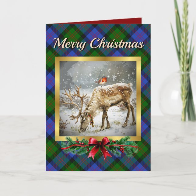 Blair Stag & Robin Tartan Personalized  Holiday Card (Front)
