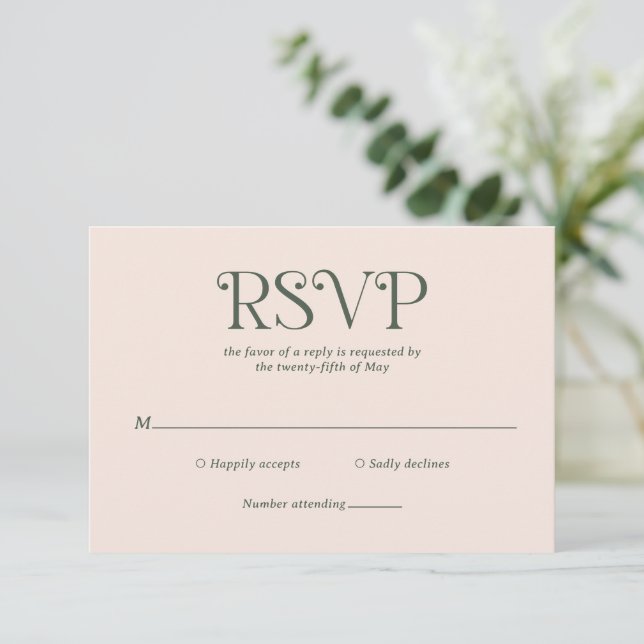 Blaire Moss Green Modern Wedding RSVP Card (Standing Front)