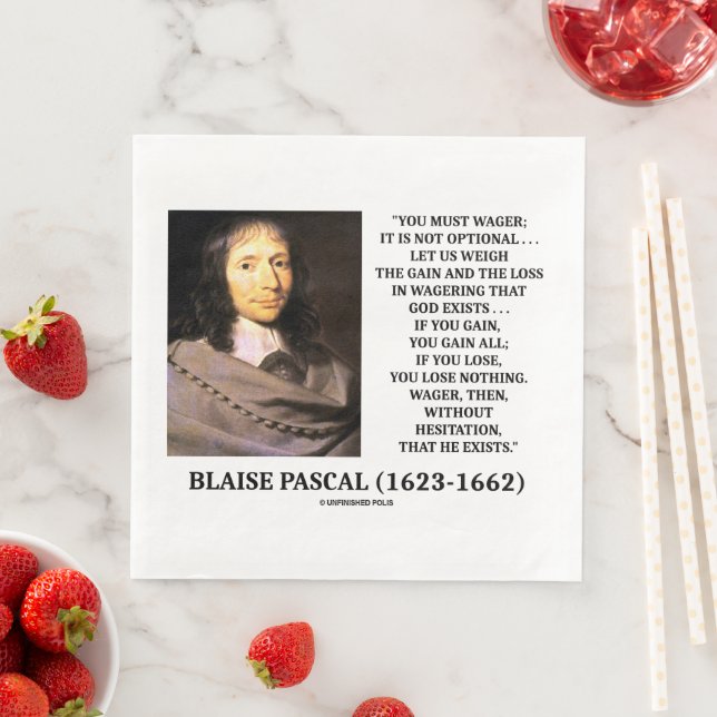 Blaise Pascal Gain Loss Wagering God Exists Quote Napkin (Insitu)