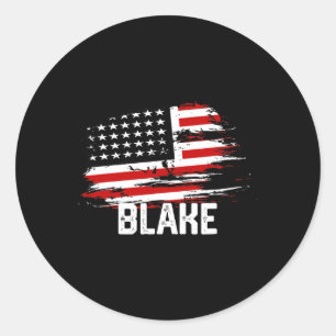 Blake Usa Flag Personalized 4th Of July Blake Classic Round Sticker