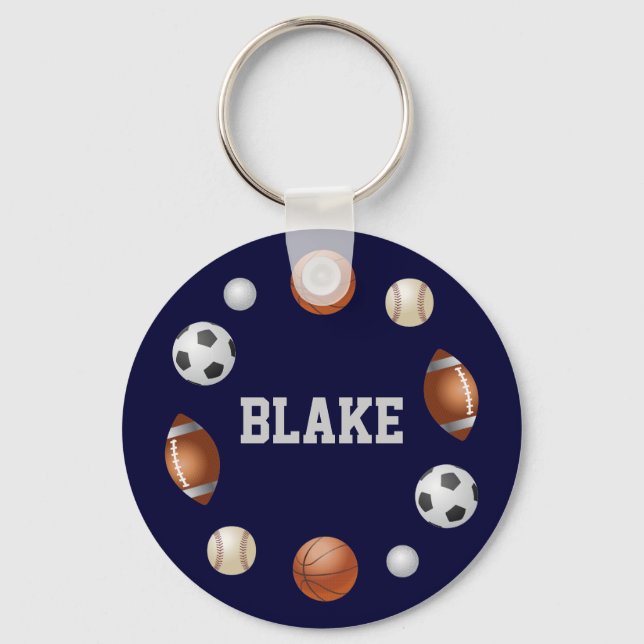 Blake World of Sports Name Keychain - Navy Blue (Front)