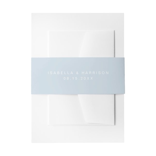BLAKELY Modern Minimalist Dusty Blue Beach Wedding Invitation Belly Band (Front Example)