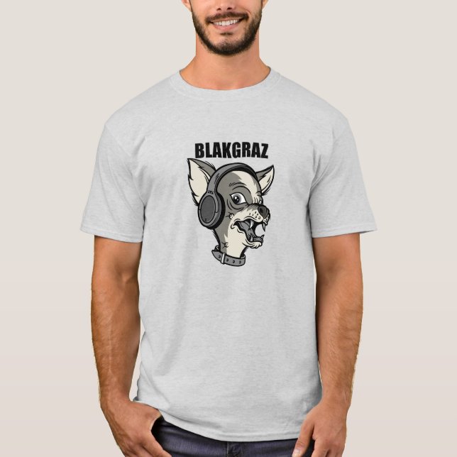 Blakgraz Lucy the Dog with Headphones T-Shirt (Front)