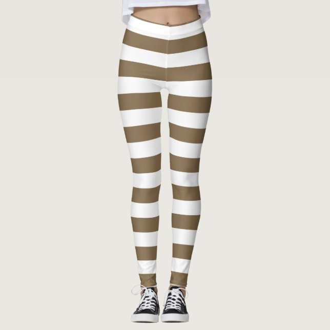 Blakish brown and white colour horizontal striped leggings (Front)