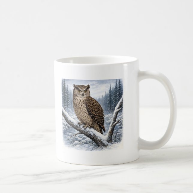 Blakiston’s Fish Owl in Winter Forest –  Coffee Mug (Right)