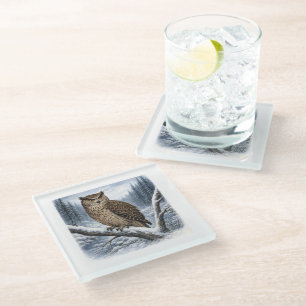 Blakiston’s Fish Owl in Winter Forest –  Glass Coaster