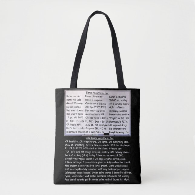 Blame Anesthesia  Tote Bag (Front)