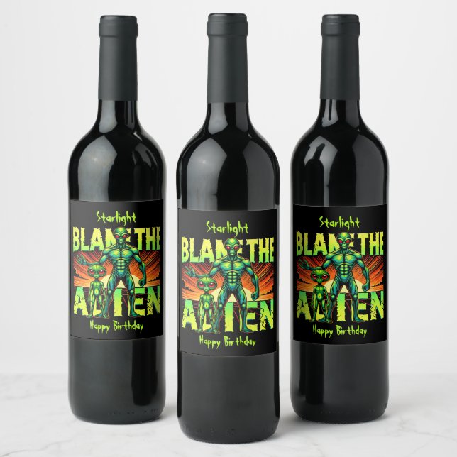 Blame the Alien in a Mystical Forest Setting Wine Label (Bottles)