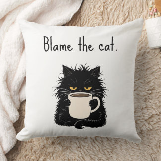 Blame The Cat Funny grumpy Black Cat Lover Throw Pillow