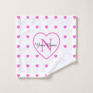 Blanc Avec Coeurs Roses & Grand Coeur Monogramme