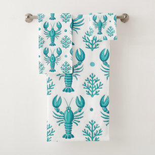 BLANC AVEC HOMARDS VERT AQUA ET PLANTES AQUATIQUES