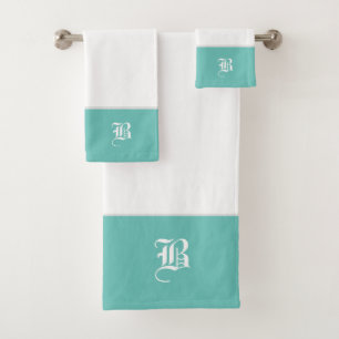 Blanc avec kit de bain monogramme gris vert Aqua