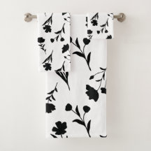 Blanc avec Motif Fleurs noires