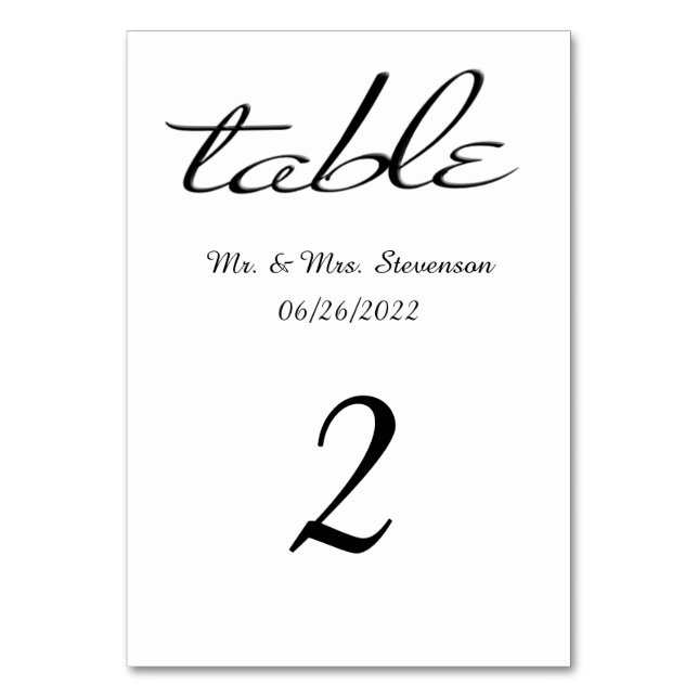 Blanc avec nom noir et numéro de table de date (Par défaut)