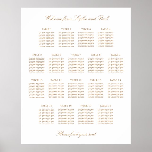 Blanc Beige doré 18 Tableau Mariage (Devant)