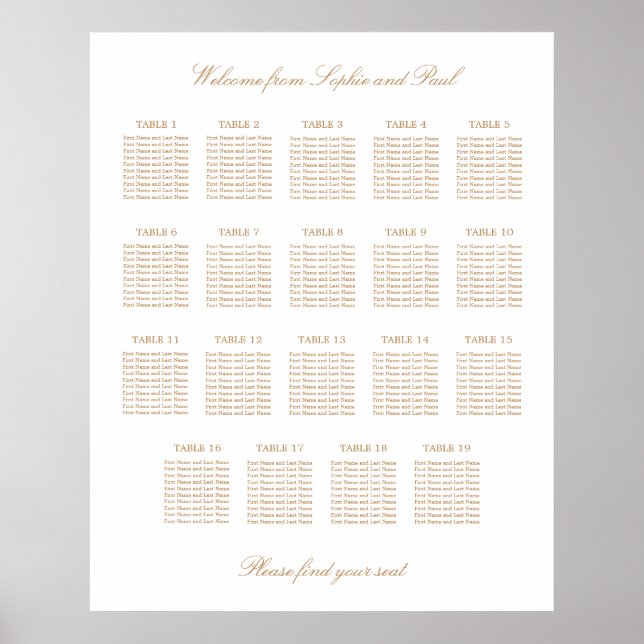 Blanc Beige doré 19 Tableau Mariage (Devant)