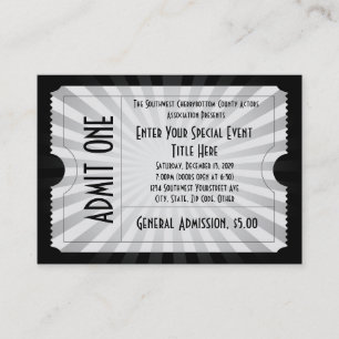 Blanc + Billet noir d'événement, taille de carte