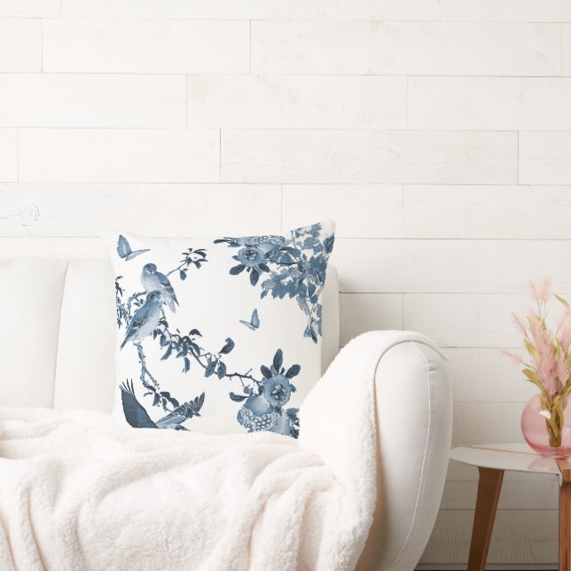 Blanc Bleu Chinoiserie Floral Élégant Oreiller à l (Canapé)