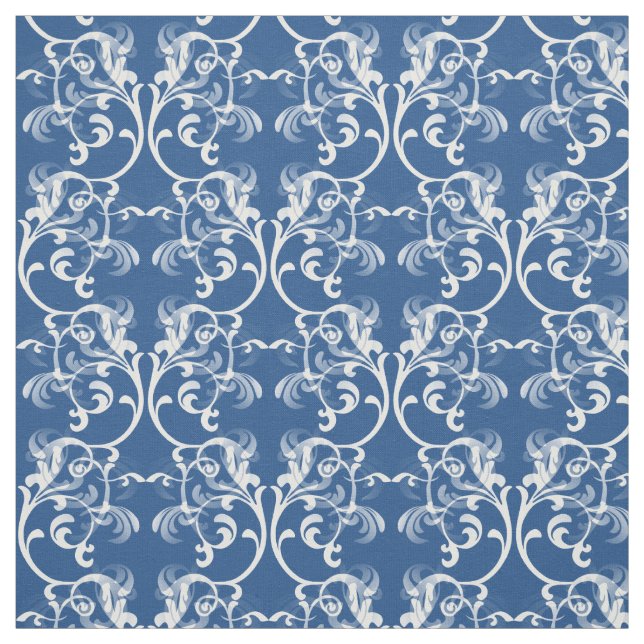 Blanc Bleu Parisien Damas motif tissu (Échantillon)