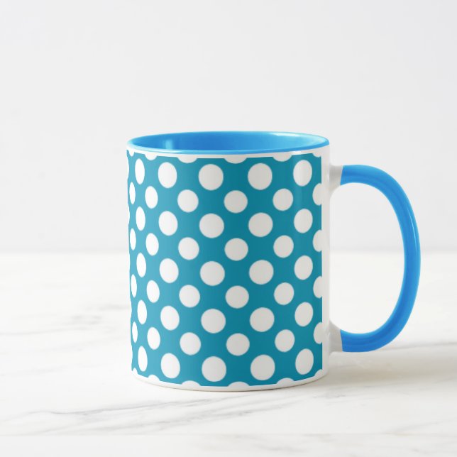 Blanc chic sur Jumbo bleu Pois Ringer Mug (Droite)