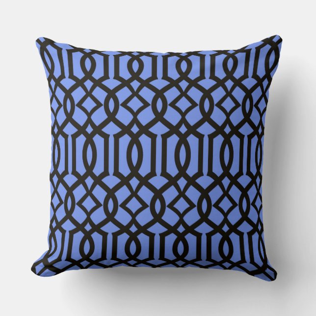 Blanc Ciel bleu Marocain Trellis Décor Coussin (Recto)