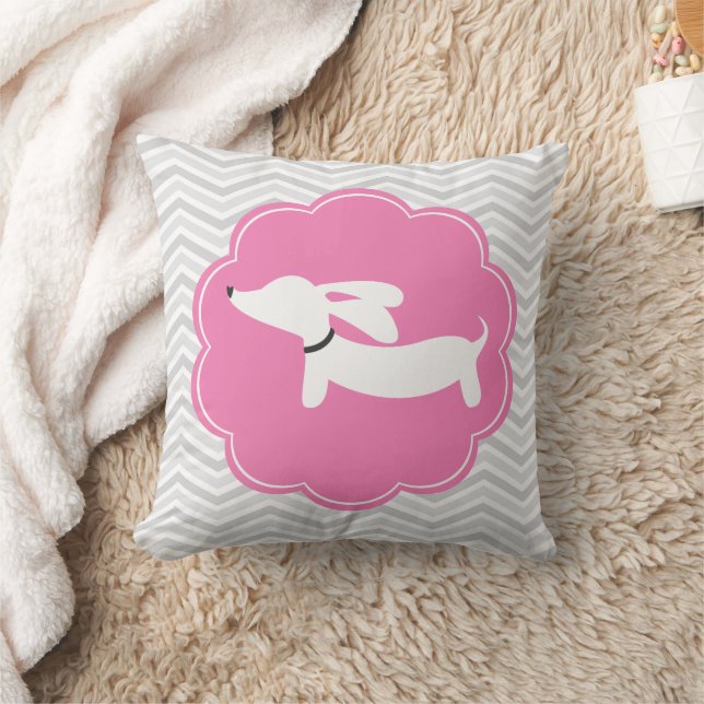 Blanc Dachshund rose Gris Chevrons Coussin de la c (Couverture)