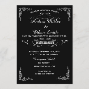 Blanc de noir de tableau de faire-part de mariage