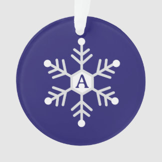 Blanc et argent flocon de neige Noël initiale Bleu