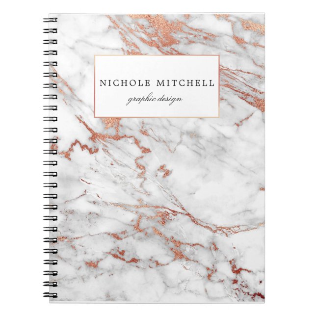 Blanc et carnet de notes à spirale de marbre d'or (Devant)