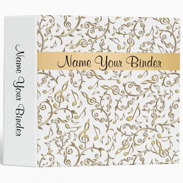 Blanc et classeur de notes de musique d'or (Devant/Côté)