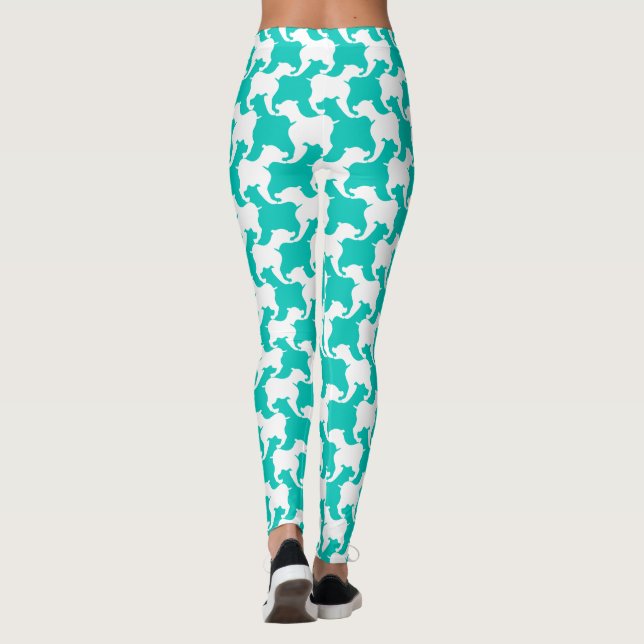 Blanc et couleur aqua Houndstooth chiens leggings (Dos)