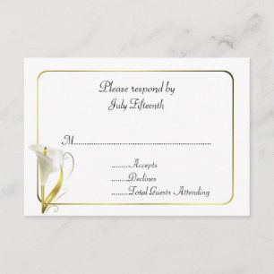 Blanc et or avec Calla Lily Wedding Carte RSVP