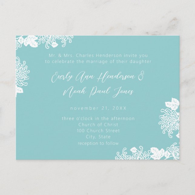Blanc faire-part de mariage sur Turquoise foncé Vi (Devant)