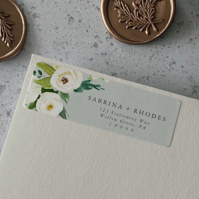 Blanc Floral Élégant | Étiquette d'adresse de reto (Créateur téléchargé)